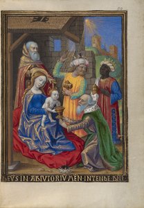 De Aanbidding der Wijzen uit een Getijdenboek Ms. 48 fol. 59, c.1480-90 door Georges Trubert