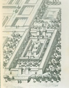 Ets die een perspectivisch uitzicht van een gebouw in Tell el-Amarna afbeeldt door Georges Perrot (1832-1914) en Charles Chipiez (1835-1901) door Georges and Chipiez Charles Perrot