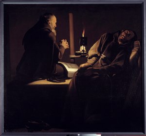 De extase van Sint Franciscus (ook wel een monnik in gebed bij een stervende monnik of de twee monniken genoemd) door Georges de la (after) Tour