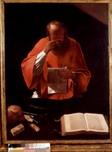 Afbeelding van Sint Hiëronymus lezend, schilderij door Georges de La Tour door Georges de La Tour
