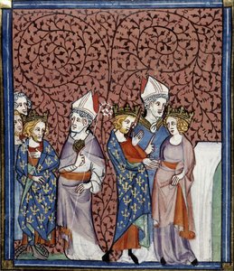 Hendrik I die een bisschop stuurt en zijn huwelijk met Anne, Grandes chroniques de France, Royal 16 G.VI, f.269v, ca. 1332-1350 (22727649151)