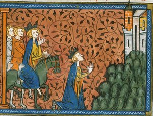 Lodewijk IX op pelgrimstocht naar Nazareth, uit Chroniques de France ou de St Denis, 14e eeuw (22528526100)
