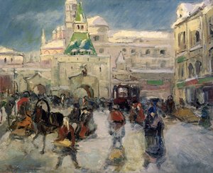 De Iljinskaja Plaats, Moskou, ca. 1910 door Georgiy Alexandrovich Lapshin