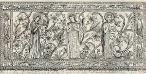 Wit altaardoek, parochiekerk, Cheddleton, ca. 1891 door Gerald Callcott Horsley