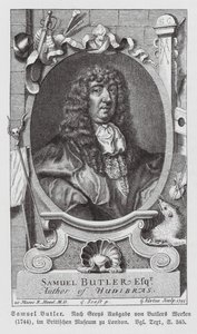 Samuel Butler, Engels dichter (gravure) door Gerard (after) Soest