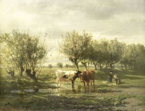Koeien bij een vijver door Gerard Bilders (signed by artist)