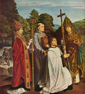 Canon Bernardijn Salviati en drie heiligen door Gerard David