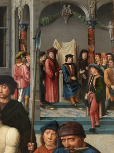Detail van de Vervelling van Sisamnes door Gerard David