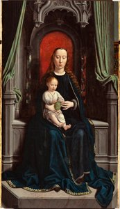 Madonna met Kind op de Troon of Madonna van de Druiven, centraal paneel van het Cervara Altaarstuk