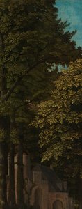 Gezicht in een bos, buitenste linker vleugel van een drieluik door Gerard David