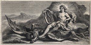 Apollo verslaat de Hydra (gravure door Gerard Edelinck naar Daniel Halle) door Gérard Edelinck