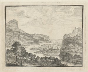 Rivierlandschap met gezicht op een stad