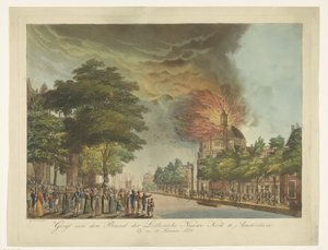 Brand in de Nieuwe Lutherse Kerk op het Singel in Amsterdam, 18 september 1822 door Gerard Overman