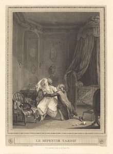 De late berouw door Gerard Rene Le Vilain after Nicolas Lavreince