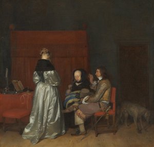 Drie figuren in gesprek in een interieur De Vaderlijke Vermaning, ca. 1654 door Gerard Ter Borch the Younger