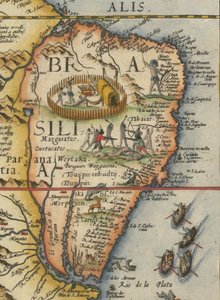 Kaart van Zuid-Amerika, 1593 (bijgesneden) door Gerard de Jode