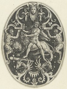 Vlakdecoratie: Hercules en de Nemeïsche leeuw door Gerard de Jode