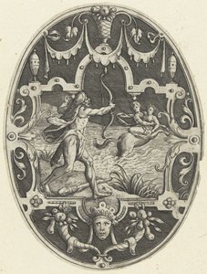 Hercules schiet de centaur Nessus neer die Deianira probeert te schaken door Gerard de Jode