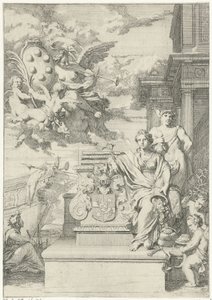 Allegorie op de handel en het familiewapen van De Medici door Gerard de Lairesse