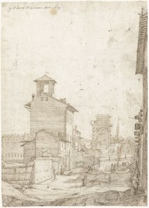 Gezicht op de Via Panisperna naar de Santa Maria Maggiore, Rome door Gerard ter Borch