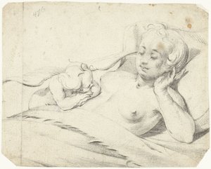 Venus in bed met toekijkende Cupido door Gerard ter Borch (I)