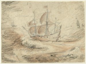 Varend schip op zee door Gerard ter Borch (II) (possibly)