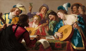 Muzikanten van de late Renaissance/vroege Barokperiode (Gerald van Honthorst, Het Concert, 1623)