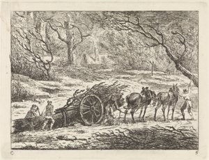 Landschap met een door twee paarden getrokken kar door Gerard van Nijmegen