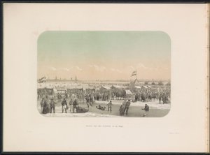 IJsvermaak op de Maas te Rotterdam, gezien vanaf het bolwerk, 1855 door Gerardus Johannes Bos
