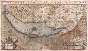 Meer van Genève, Zwitserland (gravure) door Gerardus Mercator
