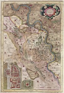 De loop van de Rijn in Westfalen, Duitsland (gravure) door Gerardus Mercator