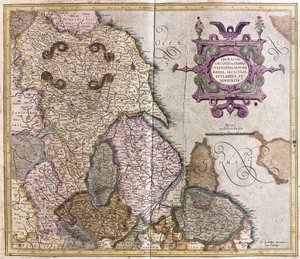 Yorkshire, Lincolnshire, Staffordshire, Nottinghamshire, Leicestershire, Rutland en Norfolk, Groot-Brittannië door Gerardus Mercator