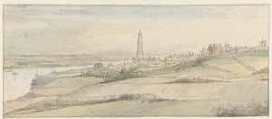 Gezicht op Rhenen en de Rijn vanuit het oosten door Gerbrand van den Eeckhout