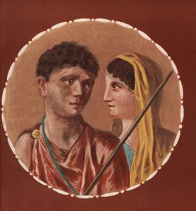 Portret van een man en vrouw uit een niet-geïdentificeerd huis in Pompeii. Chromolithografie door Victor Steeger naar een illustratie van Geremia Discanno uit Emile Presuhn (1844-1878) De Mooiste Schilderijen van Pompeii, Leipzig