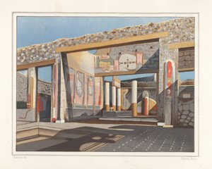 Zicht op het tablinum, een kamer naast het atrium, in het huis van de bankier Lucius Caecilis Iucundus, Reg V, Ins 1, 26 (chromolithografie door Victor Steeger naar een illustratie van Geremia Discanno uit Emile Presuhn) door Geremia Discanno