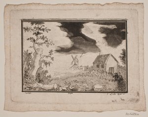 Landschap met huis en molen