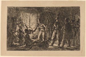 Kozakken voor een open haard door Gerhardus Emaus de Micault