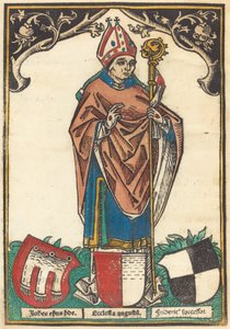 Bisschop van Augsburg met Drie Wapenschilden door German 15th Century