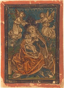 Madonna en Kind Zittend op een Grasrijke Oever met Engelen door German 15th Century
