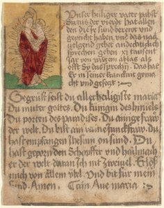 Madonna en kind in een glorie met een aflaat en een gebed door German 15th Century
