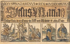 Sint Anna, De Madonna en Kind en Heiligen Christoffel, Sebastiaan, Clara en Rochus door German 15th Century