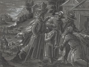 Abraham Ontvangt de Engelen [verso] door German 16th Century