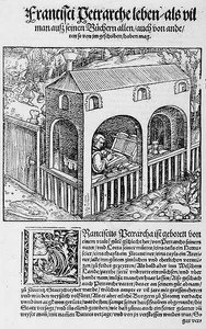 Een franciscaner monnik die een manuscript kopieert