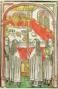 Een Grieks-Orthodoxe mis op het Concilie van Konstanz in 1415, illustratie uit de Kroniek van het Concilie van Konstanz door Ulrich Richental (1378-1437) 1483 door German School