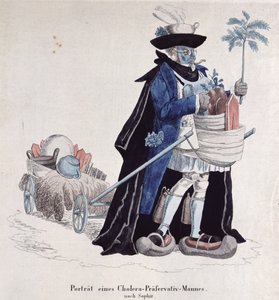 Een man beschermd tegen cholera tijdens de epidemie van 1832