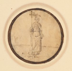 Een rondel met Christus met een lange mantel die aan de nek is bevestigd, met een processiekruis door German School