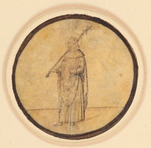 Een rondel met St. Louis van Frankrijk die een scepter over zijn rechterschouder houdt door German School