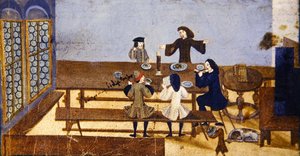 Een taveerne interieur met drinkende figuren, ca. 1690