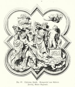 Abraham offert zijn zoon Isaak op voor het offer, bronzen reliëf door Lorenzo Ghiberti