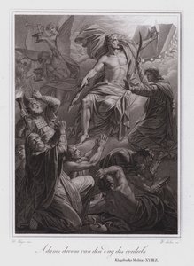 Adams droom van de Dag des Oordeels (gravure) door German School